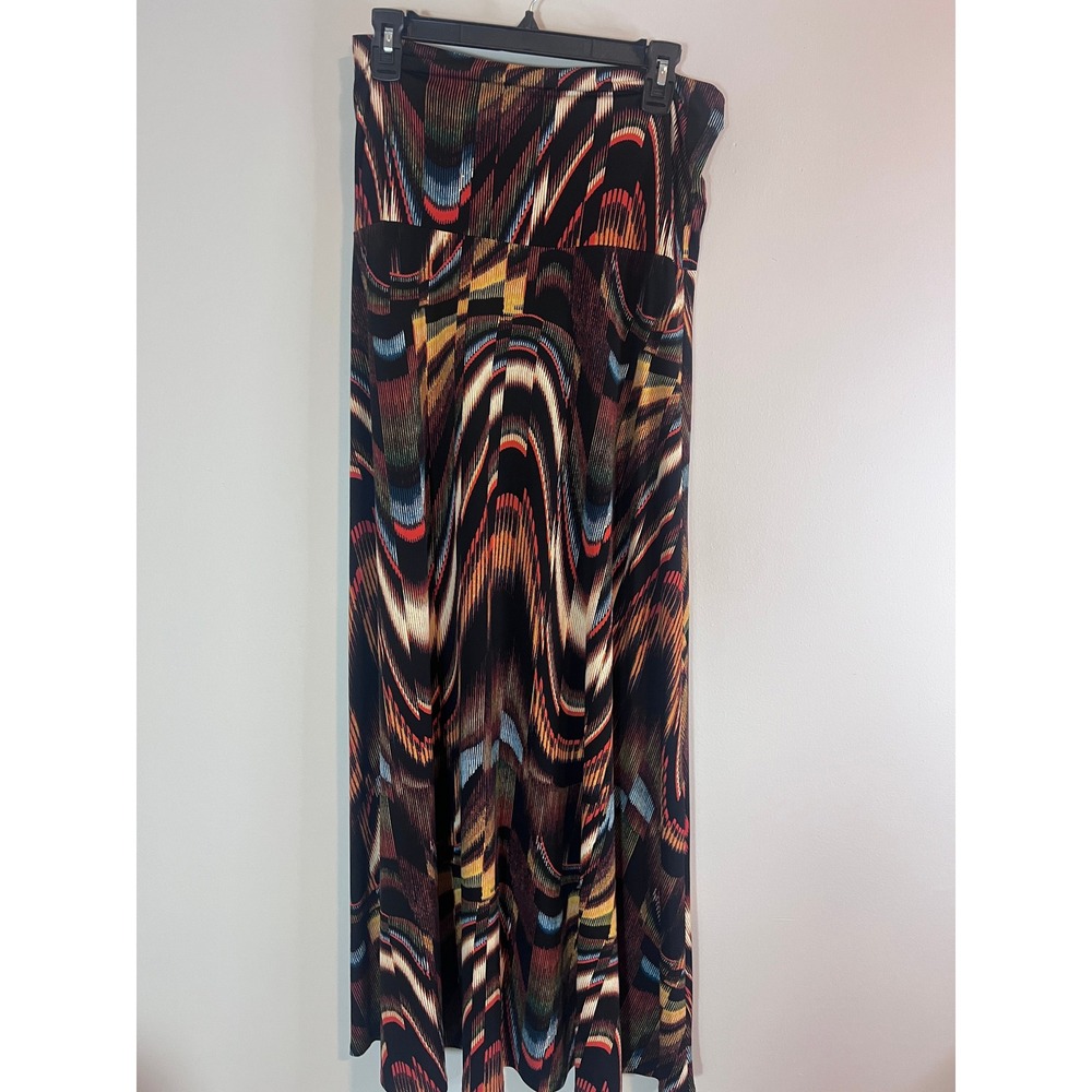 New Directions Womens Abstract Geometric Wave Print Maxi Skirt Multi Color Large